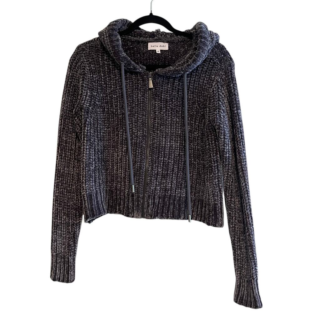 Bella Dahl Sweater Hoodie Chenille Full Zip Chunky Knit Crop Gray Size XS - Picture 2 of 12